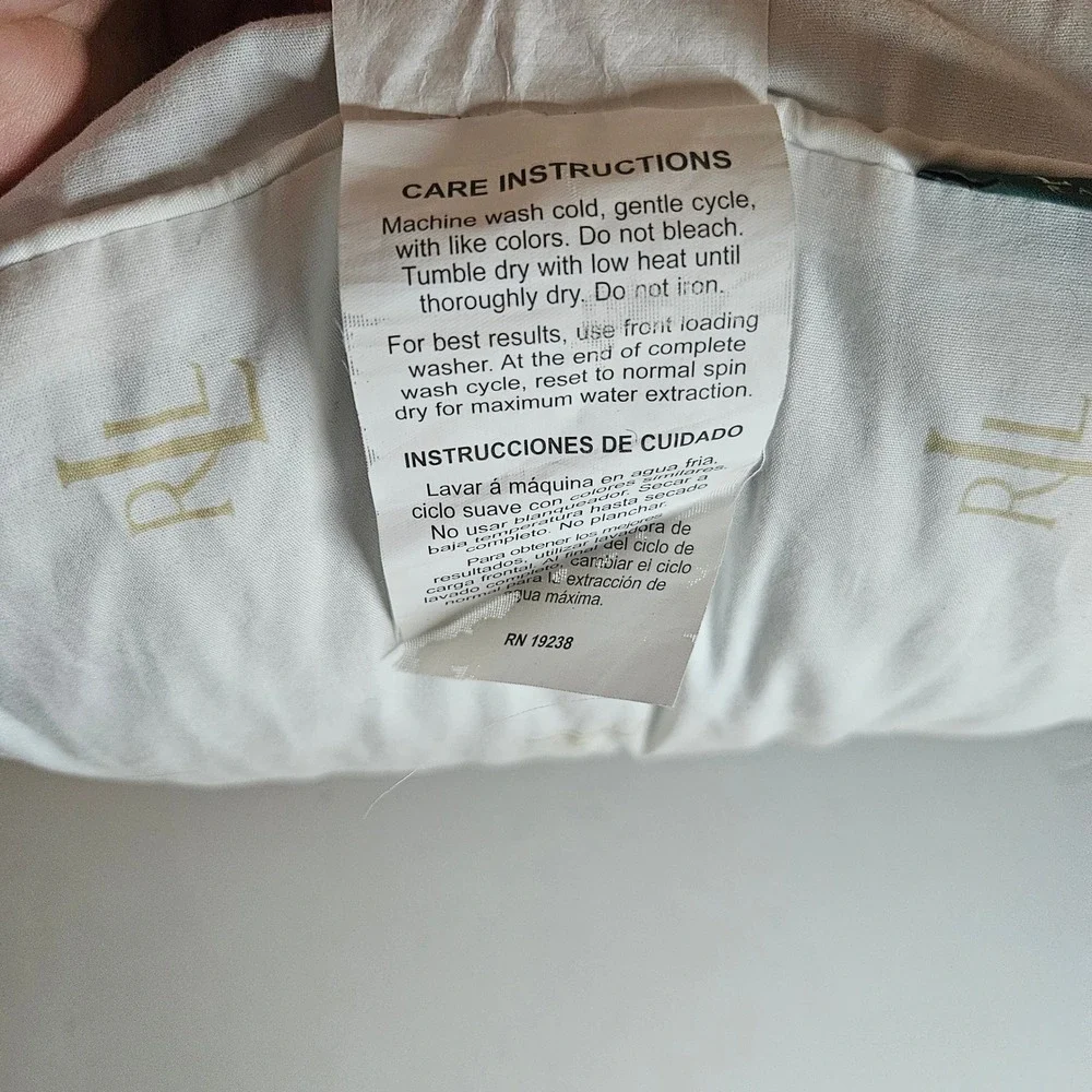 Ralph Lauren Home White Tan RLL Monogram Logo Standard Bed Pillow Polyester Fill